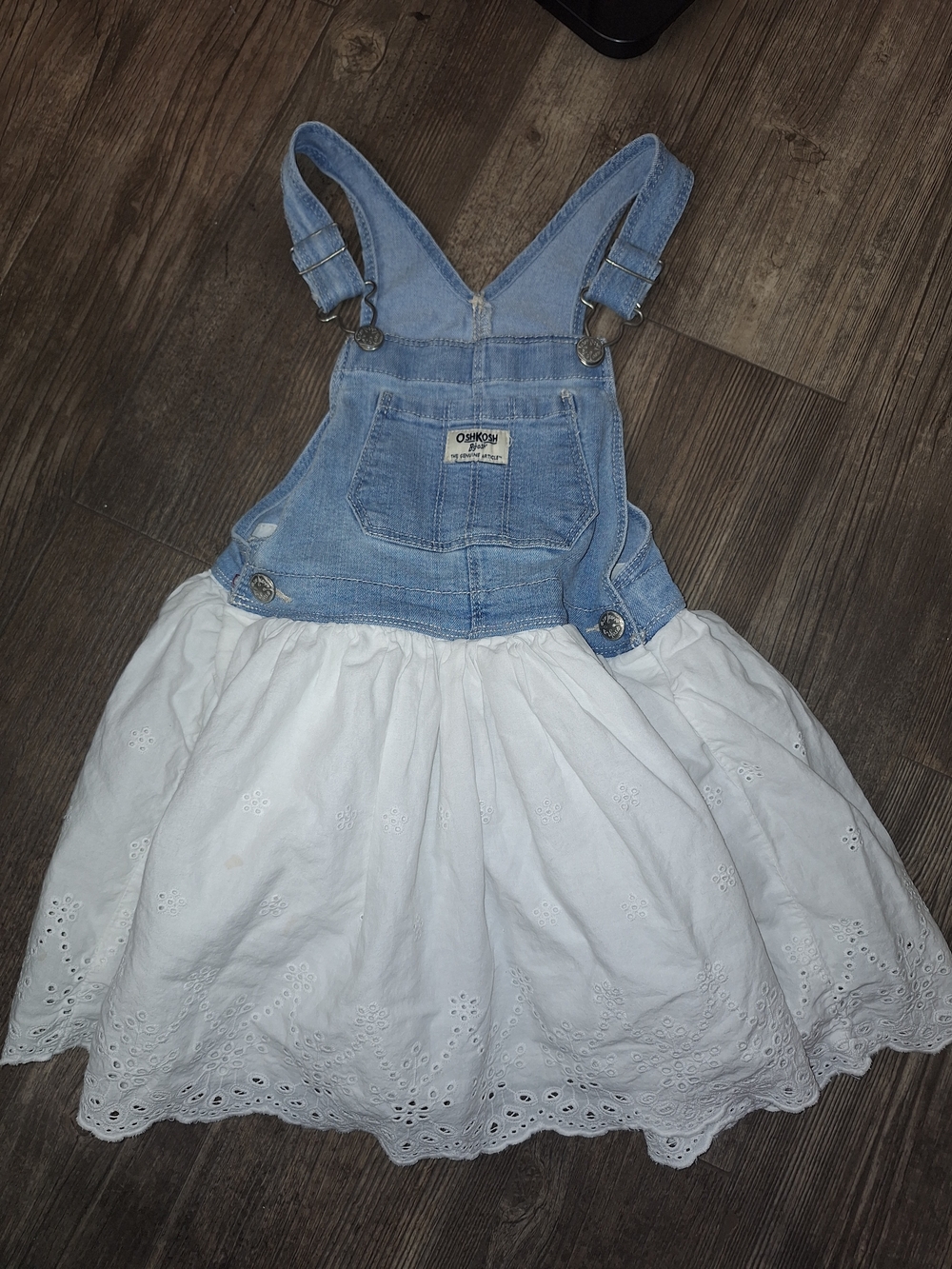 OshKosh B'gosh Light Blue Denim Bib Overalls with White Eyelet Skirt